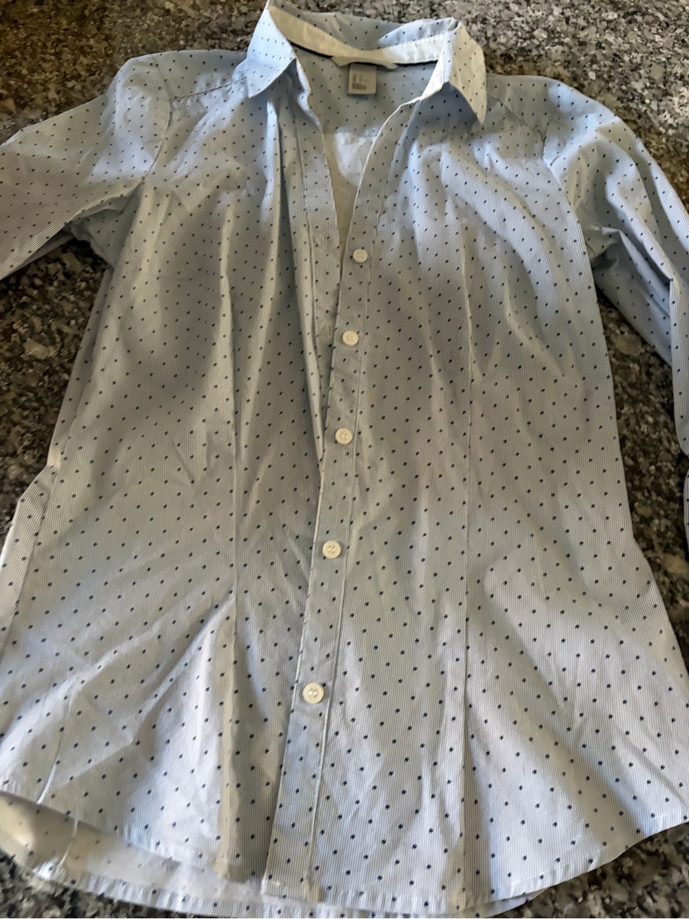 H&M White Shirt with Navy Stripe and Navy Polka Dots